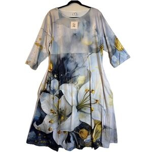 Pixie Lady Short Women Dress Crew Neck Boho Casual Long Sleeve With Pocket Sz 3X